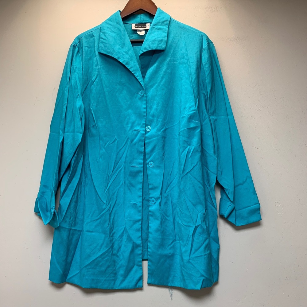 Maggie Barnes Tunic Women 24W Turquoise Excellent Rayon Blend Button Down Shirt